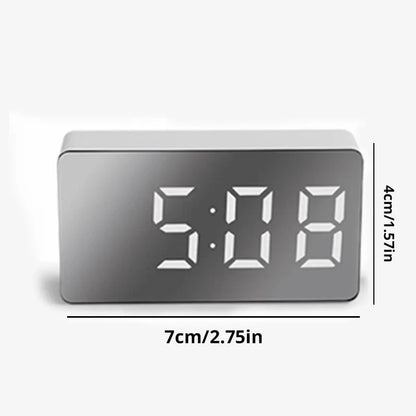 White LED Mirror Alarm Clock – USB Desktop Clock with Time Display, Snooze & Night Light for Home Decor