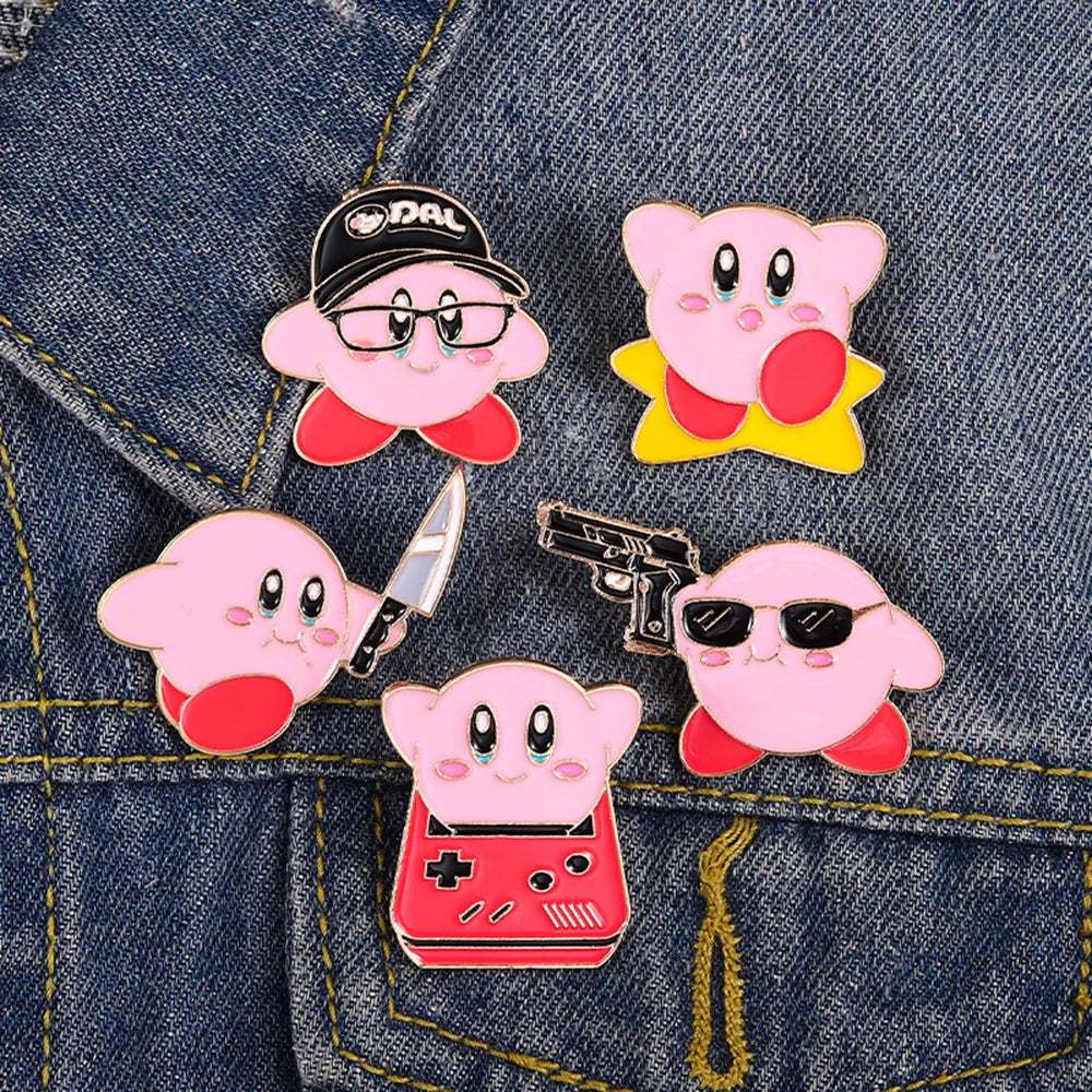 Kirby Pink Enamel Pins - Cute Anime Game Character Metal Brooch Badge Set for Friends & Collectors