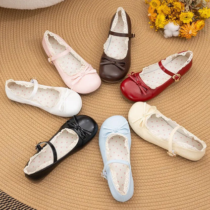 Women’s Mary Janes Flats – Pink & White Round Toe Lolita Ballet Shoes with Buckle Strap, Spring Autumn Plus Size
