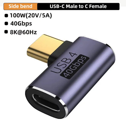 USB4.0 40Gbps 90° Type-C Adapter – 100W Fast Charging & Data Converter for MacBook 8K60Hz