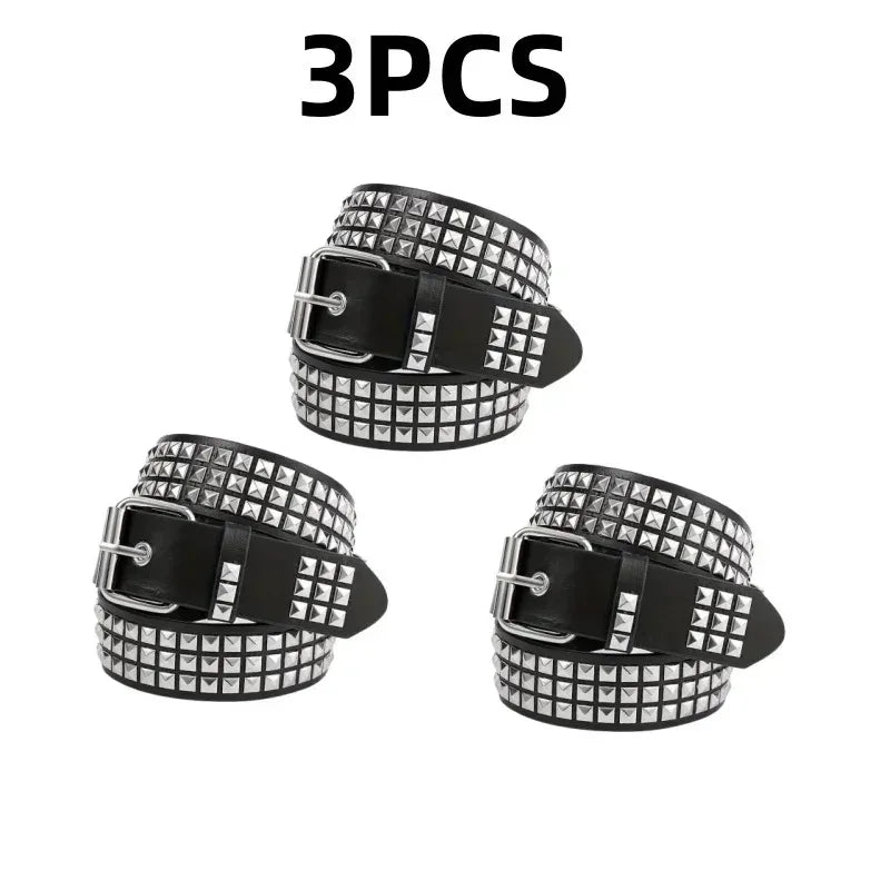 2024 Square Bead Rivet Belt – Punk Metal Pyramid Hardware Belt for Men and Women, Y2K Designer Jeans Belt