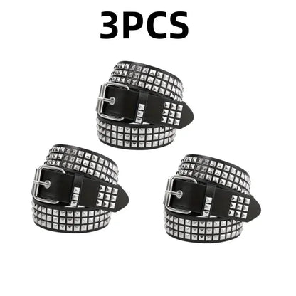 2024 Square Bead Rivet Belt – Punk Metal Pyramid Hardware Belt for Men and Women, Y2K Designer Jeans Belt