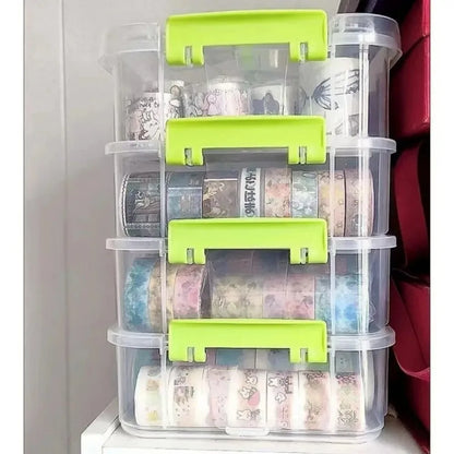 4-Layer Stackable Transparent Organizer – Multi-Tier Plastic Storage Box for Kids Toys, Makeup, Jewelry, Office & School