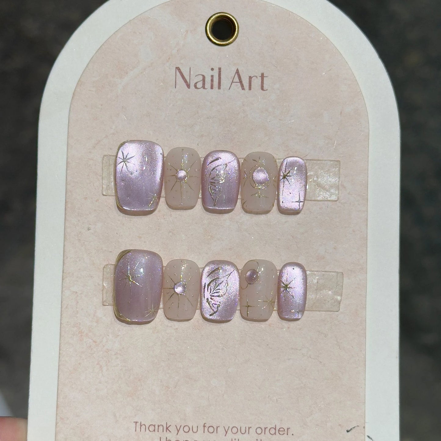 10 Pcs Handmade Short Square Press-On Nails – Full Cover Flower & Cat Eye Ballet False Nails Manicure Tips