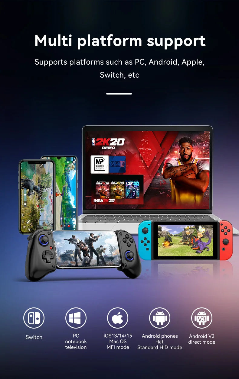 BSP-D11 Stretching Wireless Game Controller – Compatible with SWITCH, Android, iOS, PS3, PS4, XBOX, and Tablet for Gamepad Streaming