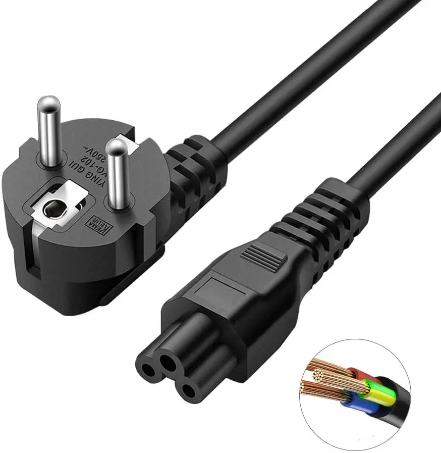 1.5M EU 3-Pin Laptop Power Cord - Universal AC Charger Cable for HP, Dell, Toshiba, Sony, ASUS, Lenovo & Samsung Notebooks