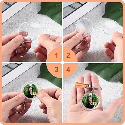 Transparent Photo Frame Keychain - Acrylic Snap-In Custom Picture Pendant with Tassel, 10-Piece Set