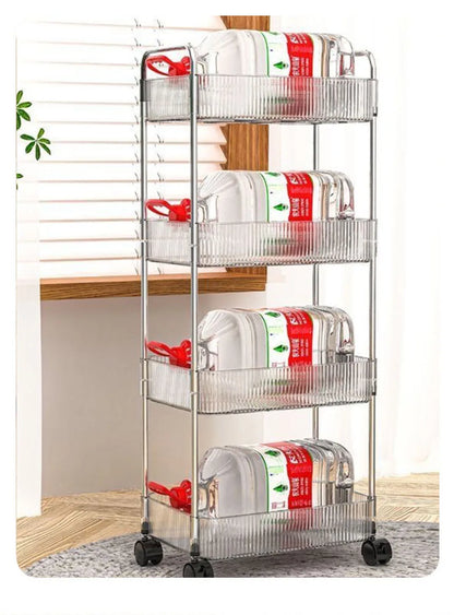 Mobile Shelf with Wheels - Multi-Layer Storage Rack Home Trolley, 2/3/4 Tiers Rolling Cart for Snacks, Cosmetics, and Sundries Organizer