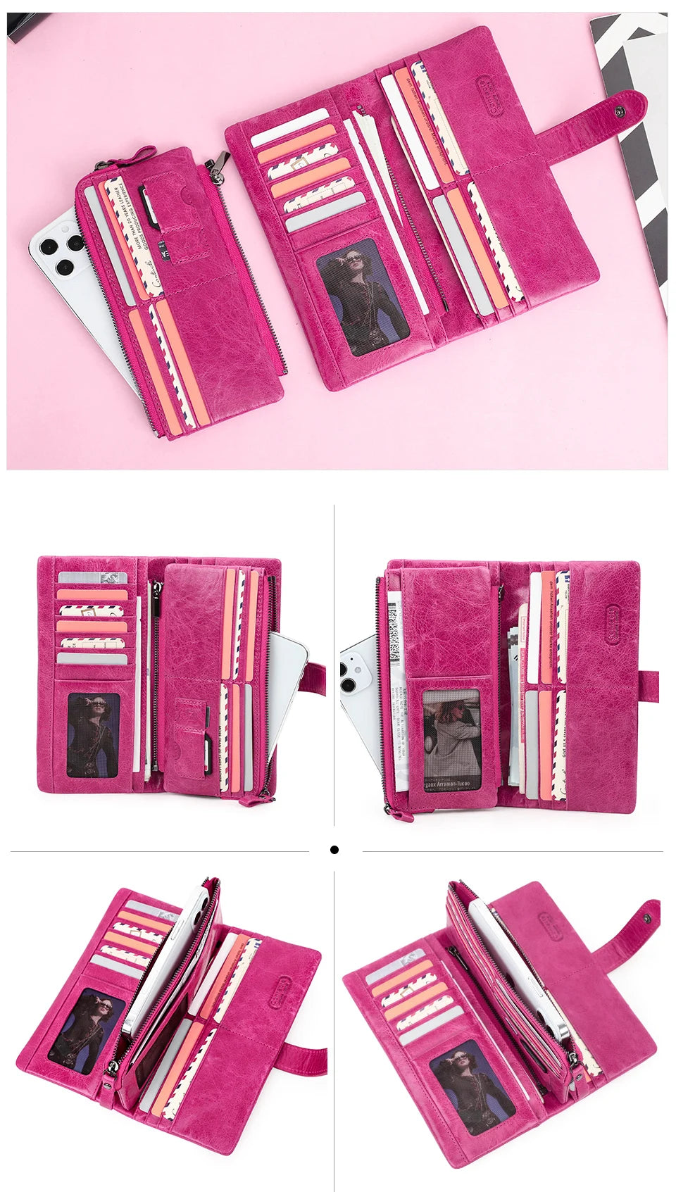 Women's Genuine Leather Long Wallet – Fashion Clutch with Coin Purse, Card Holder & Phone Pocket by Contact's