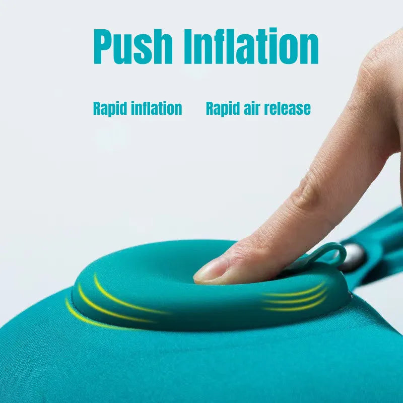 U-Shaped Inflatable Travel Pillow - Portable Air Neck Support Cushion, Comfortable Sleeping, Press-to-Inflate Design