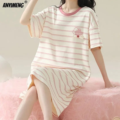 100% Cotton Women's Nightgown - Plus Size M-4XL Short Sleeve Summer Sleepshirt
