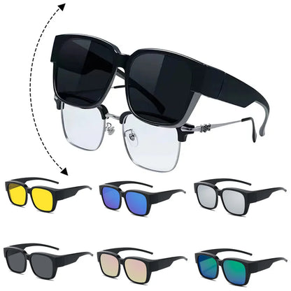 New Fashion Polarized Sunglasses Cover - Fits Over Prescription Glasses | Portable Vintage Eyewear for Men & Women | Ideal for Fishing & Driving