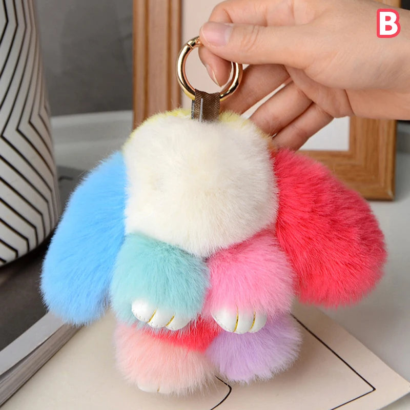 15cm Rabbit Fur Keychain – Fluffy Bunny Pendant for Women’s Bags, Car Keys & Decorative Accessories Gift