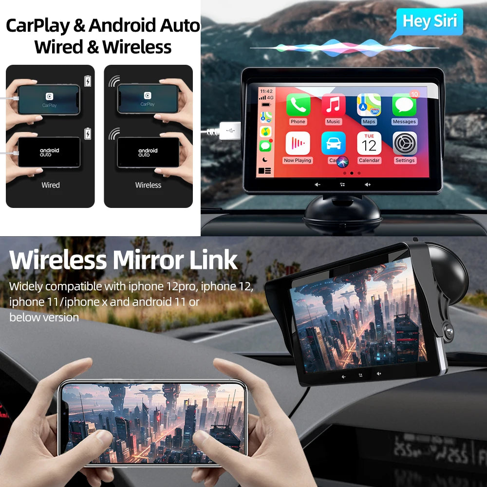 Grandnavi 7-Inch Universal Car Multimedia Touch Screen – Wireless CarPlay & Android Auto Video Player for Vehicles