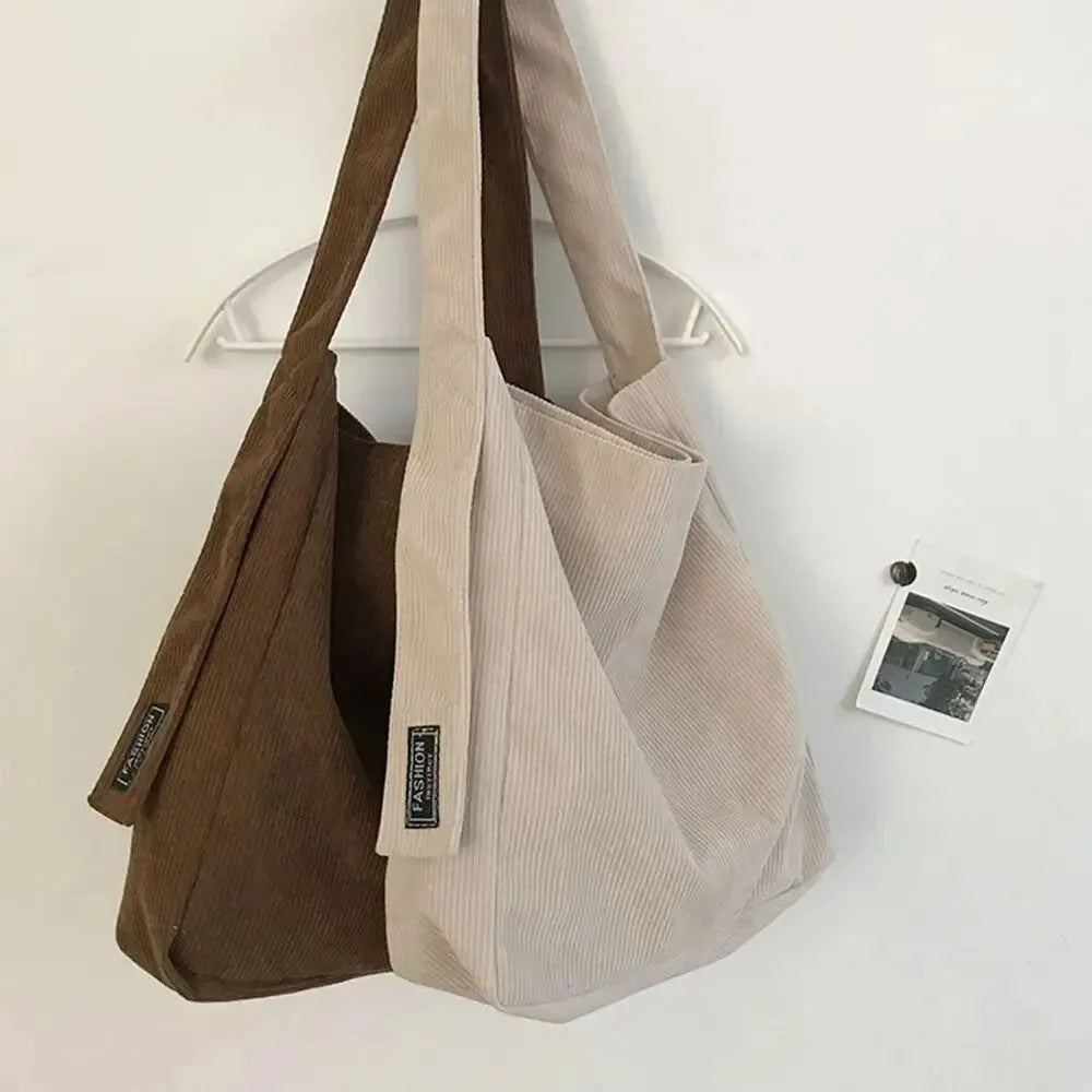 Fashionable Women’s Corduroy Shoulder Bag - Soft Handbag Tote with Large Capacity - Ideal for Girls and Students