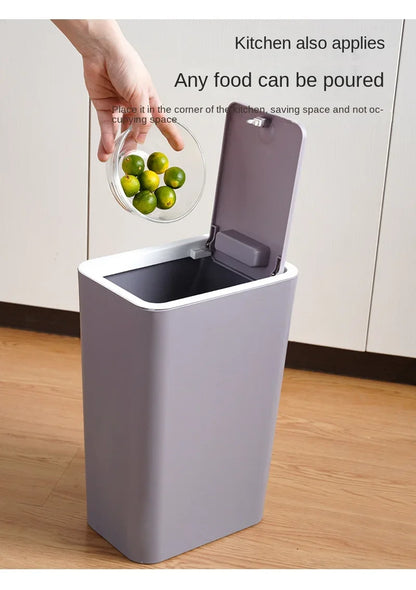 10L Bathroom Trash Can — Small Plastic Wastebasket with Press Top Lid for Toilet, Bedroom & Living Room