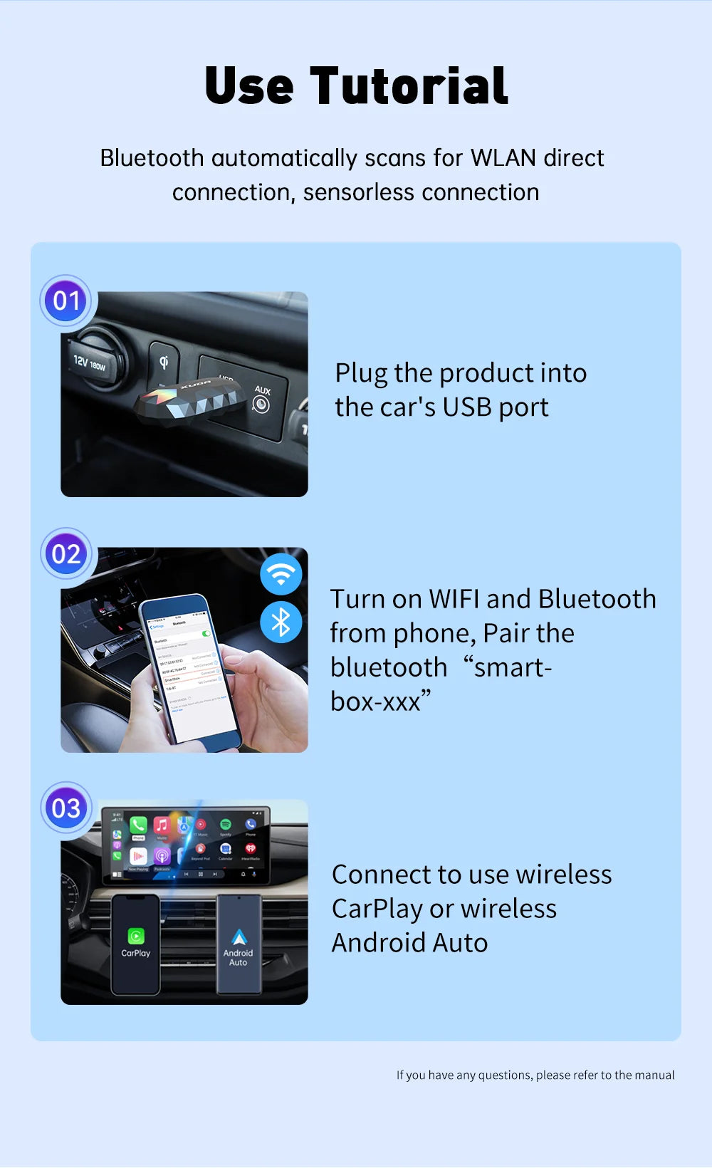 XUDA 2-in-1 Wireless CarPlay & Android Auto Mini Box - Plug & Play, Automatic Connection for 99% of Cars