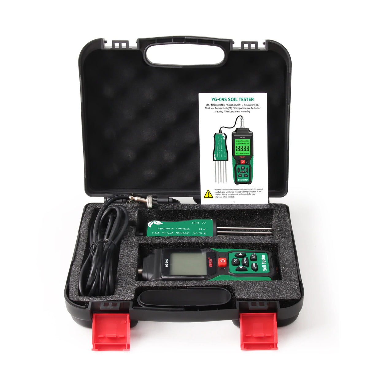 YIERYI 9-in-1 Soil Tester - Digital NPK, pH, EC, Moisture, Temperature & Salinity Analyzer for Garden & Plants