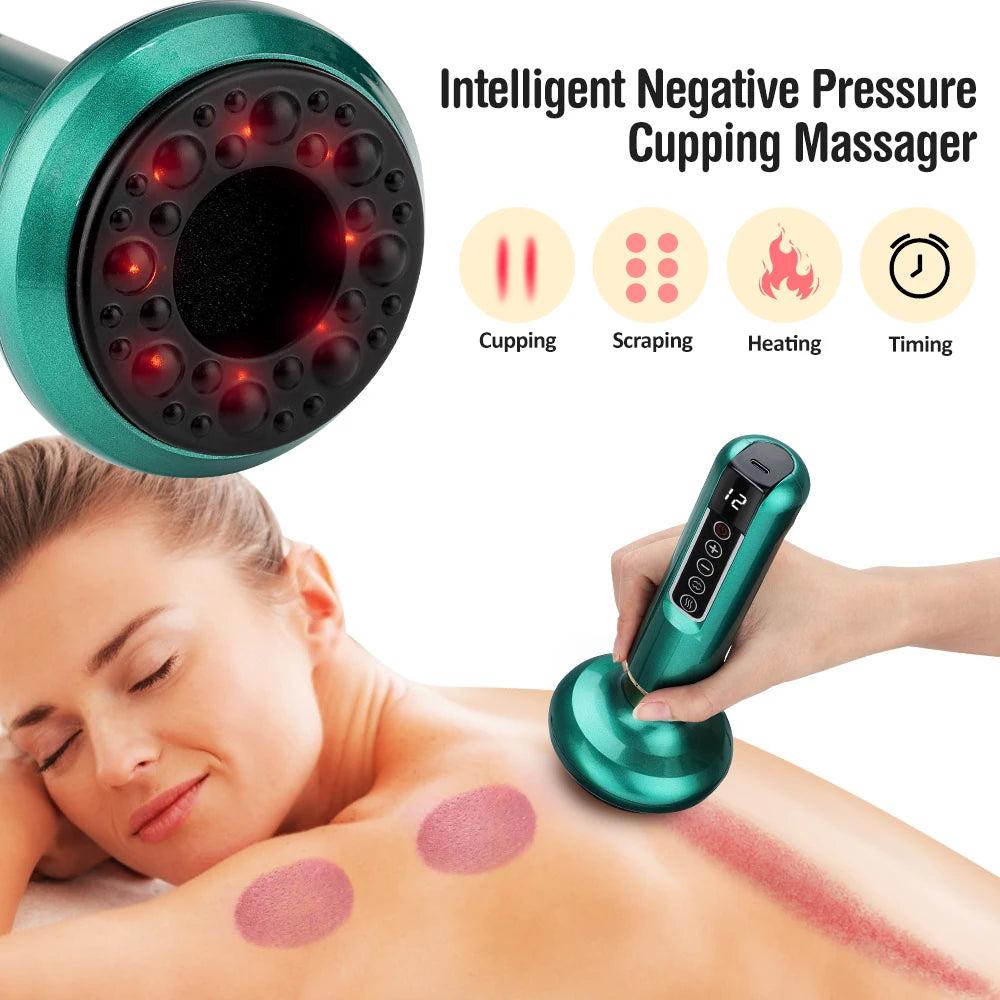 12/6 Levels Intelligent Vacuum Cupping Massager – Negative Pressure Heating Wireless Scraping Apparatus for Meridian Relaxation