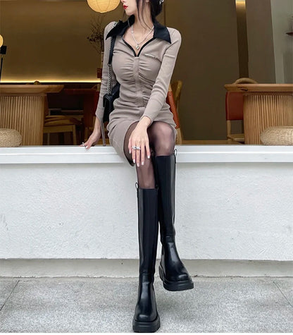 Platform Women's Knight Long Boots – Fashionable Warm Fur Knee-High Booties with Square Heels for Autumn & Winter
