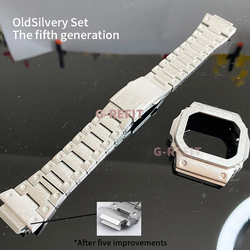 G-Refit V6.0 DW5600 Metal Bezel Kit - Stainless Steel Watch Band Strap & Case Accessories with Tools for GWB5600/GWM5610