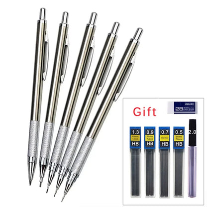 Full Metal Mechanical Pencil Set — 0.3–2.0mm Automatic Pencils for Art, Drawing & School