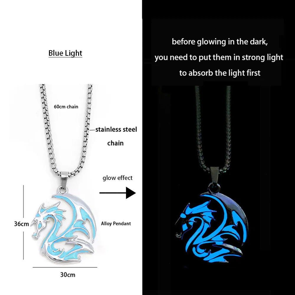 Hip-Hop Rock Dragon Necklace – Stainless Steel Chain with Luminous Alloy Pendant, Glow-in-the-Dark Night Dance Jewelry