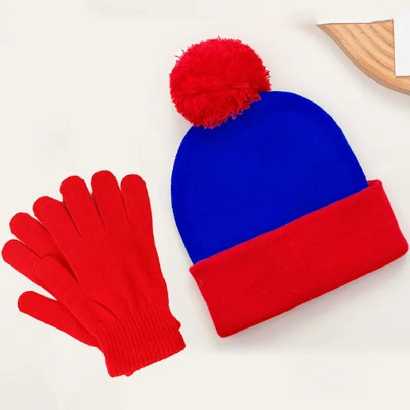Unisex Christmas & Holiday Cosplay Set – Funny Knitted Beanie Hat with Gloves, Warm Winter Hat for Halloween & New Year