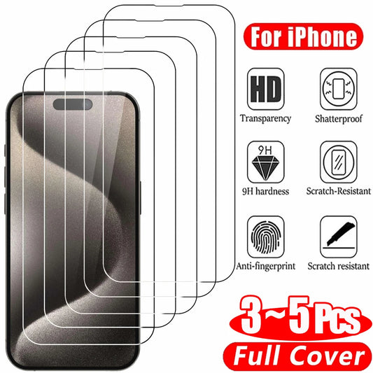 Clear Tempered Glass Screen Protector for iPhone 17, 16, 15 Pro Max, 14, 13, 12, 11 & iPhone 13 Mini 16 Plus