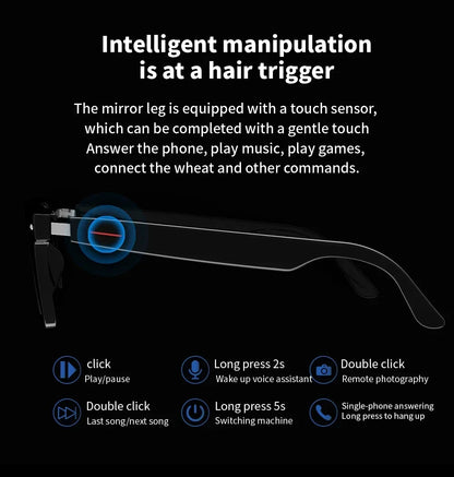 Hiwego Smart Glasses – Blue Light Filtering Polarized Lenses with Audio, Built-in Mic, Speakers, Touch & Voice Assistant for Music