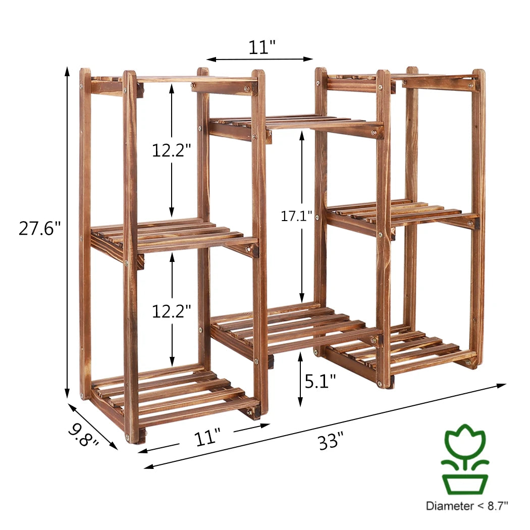 10-Pot Multi-Tier Bamboo Plant Stand – Indoor Outdoor Bonsai & Flower Display Shelf Rack