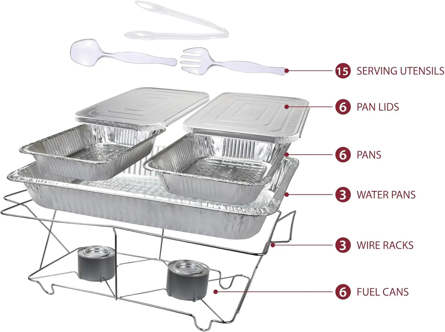 39-Piece Disposable Chafing Buffet Set – Full Size with 6-Hour Fuel Cans, Covers & Serving Utensils, Premium Catering Set