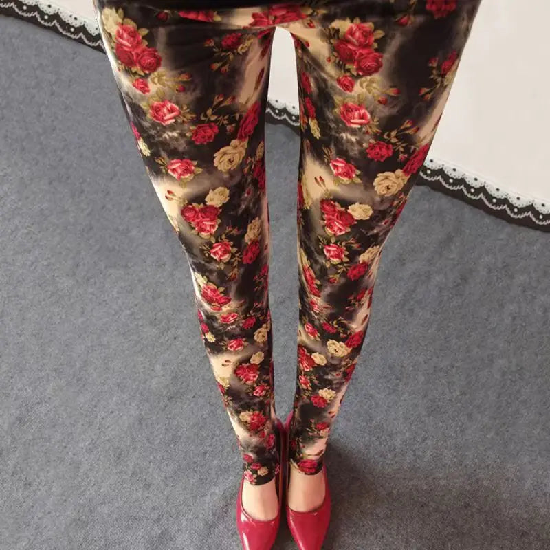 Plus Size Women Printed Leggings – Floral Elephant Star Plaid High Waist Stretch Slim Fit Skinny Pants 2XL–3XL Milk Silk Jeggings
