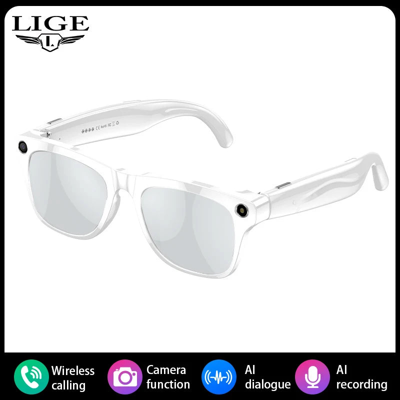 AI Smart Glasses with Camera — Bluetooth Calls, Voice Assistant, Navigation, Waterproof Smart Sports Wearable
