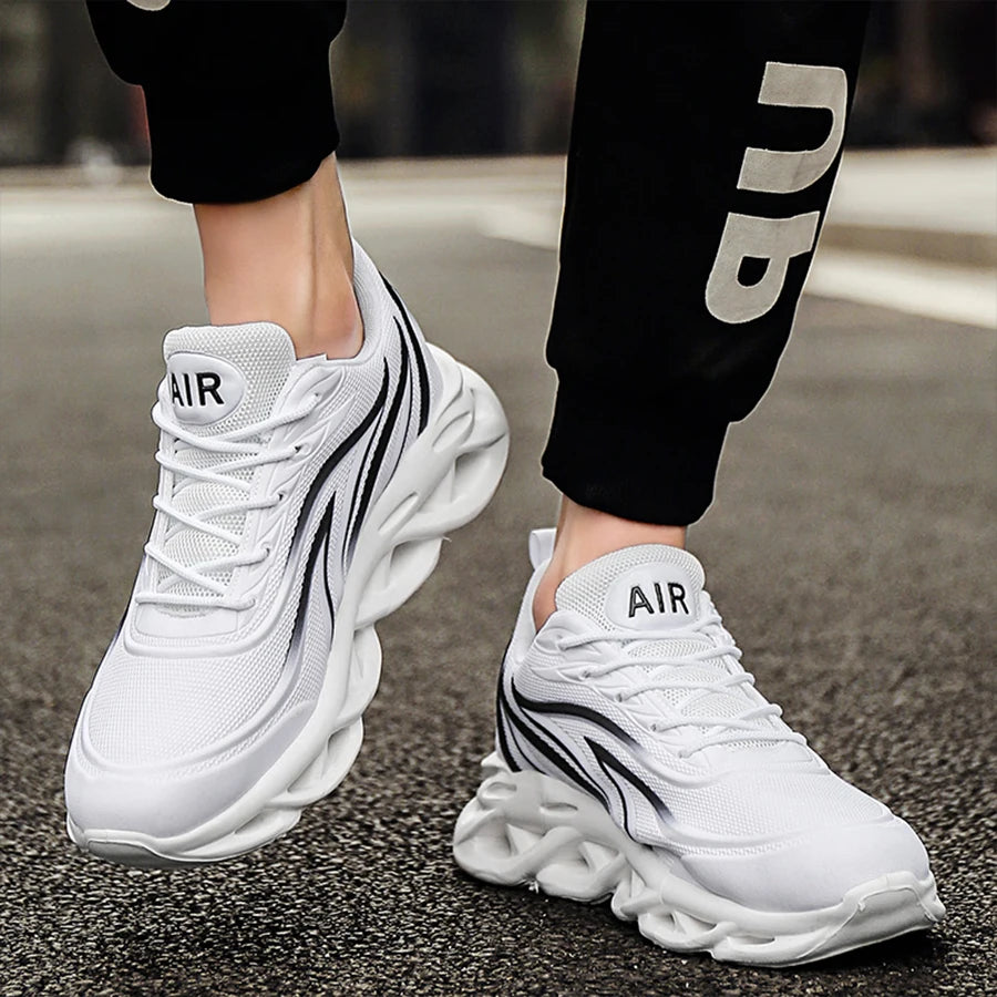 Men's Fashion Running Shoes - Flame Printed Knit Athletic Sneakers, Lightweight Blade Cushioning Jogging Trainers