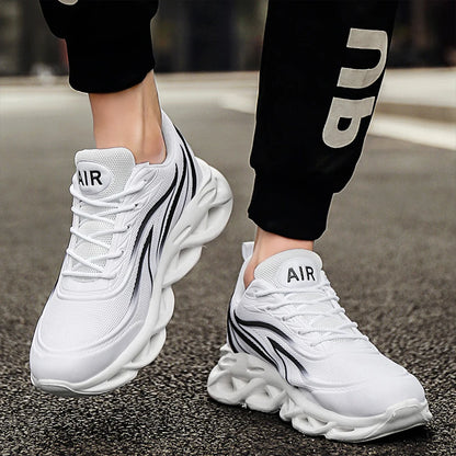 Men's Fashion Running Shoes - Flame Printed Knit Athletic Sneakers, Lightweight Blade Cushioning Jogging Trainers