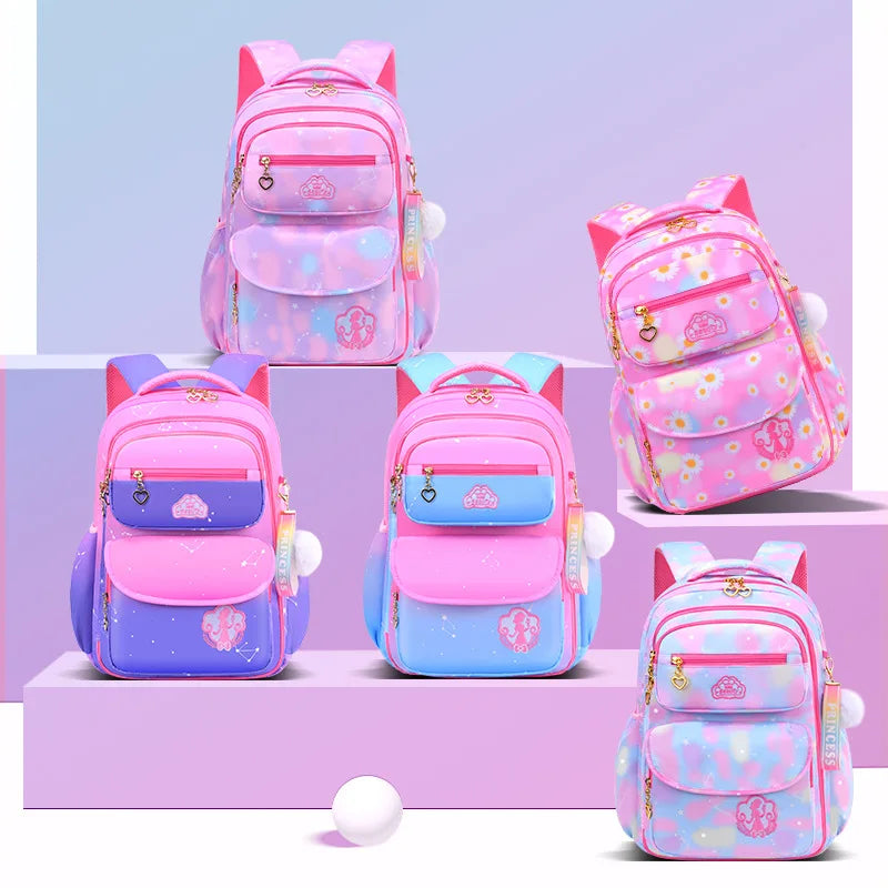 Orthopedic Primary School Bags for Girls - Gradient Color Backpack for Grades 1-3-6, Large Capacity Kids Rucksack Mochila