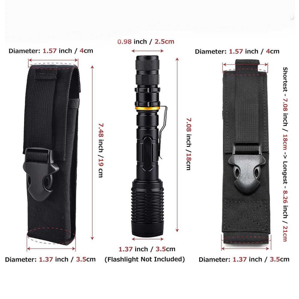 Tactical Flashlight Pouch - MOLLE Torch Holster EDC Carry Case for Camping & Hunting Gear