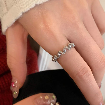 VENTFILLE 925 Sterling Silver Pearl Smile Ring — Adjustable Stackable Fashion Jewelry for Women