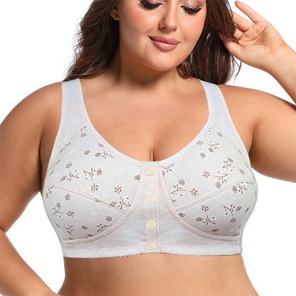Women’s Cotton Wireless Bra - Soft Front-Closure Comfort Bra for Full Bust Support