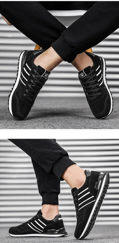 Men's Casual Artificial Leather Sneakers – Lightweight Breathable Lace-Up Flats for Spring & Outdoor Wear