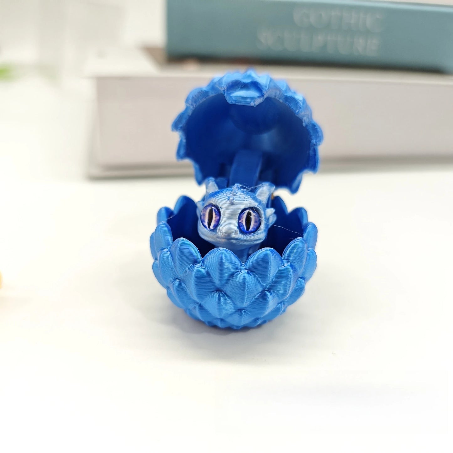 3D Printed Dragon Egg Figures – Mini Dragon Fidget Toy with Simulation Eyes, Desktop Decor & Kids Gift