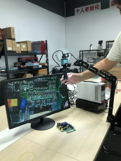 1080P 4K Industrial Microscope – 150X C-Mount Lens with 48MP/13MP Digital Camera, HDMI/USB-C/VGA for PCB Soldering & DIY
