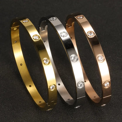 Stainless Steel Cuff Bracelet — Crystal Charm Bangle for Women, Fashion Jewelry