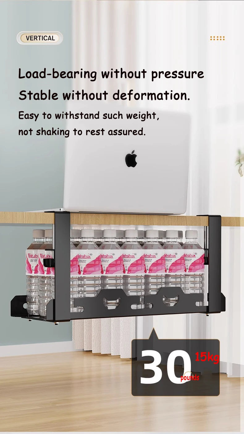 Telescopic Under-Desk Storage Rack – Metal Cable Management Tray for Home and Office, No-Punch Wire Organizer