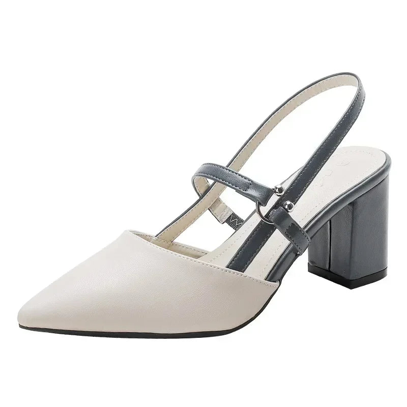 Women’s Summer Pointed Toe Chunky High Heel Pumps — Elegant Solid Ladies Sandals 2024