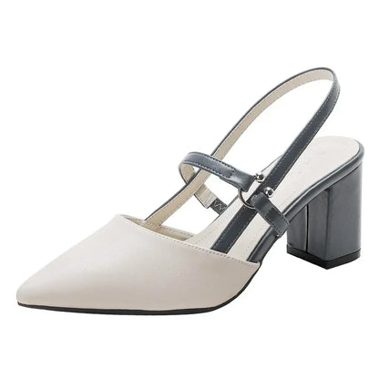 Women’s Summer Pointed Toe Chunky High Heel Pumps — Elegant Solid Ladies Sandals 2024
