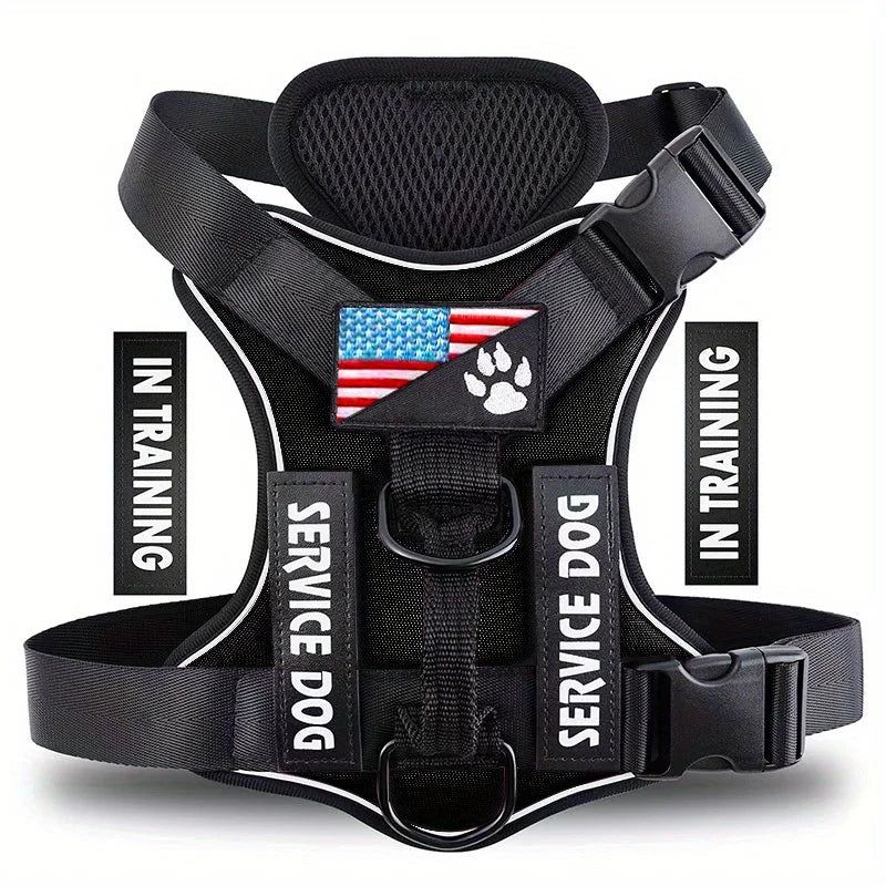 Reflective Service Dog Harness Vest with 5 Patches – Adjustable Soft Oxford Mesh Pet Harness