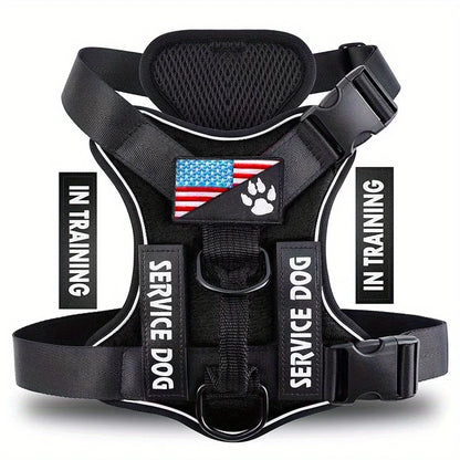 Reflective Service Dog Harness Vest with 5 Patches – Adjustable Soft Oxford Mesh Pet Harness