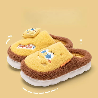 SpongeBob Suede House Slippers for Men & Women — Slip-On Fuzzy Indoor/Outdoor Shoes with Faux Fur Lining